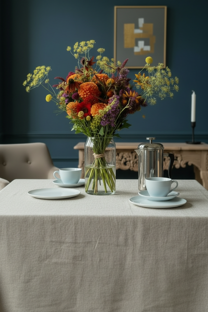 Signature bouquet with candle on mantelpiece